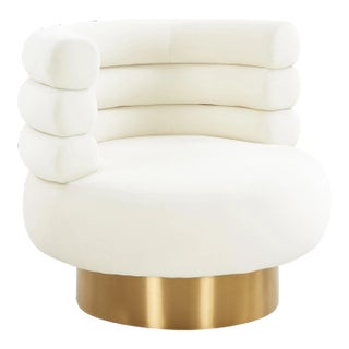 Naomi Cream Velvet Swivel Chair For Sale