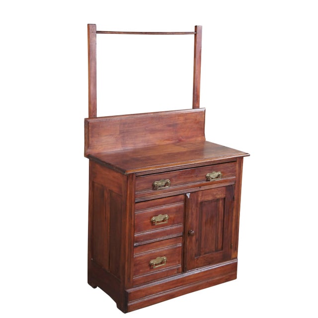 Victorian Antique Victorian Eastlake Washstand Cabinet Dry Sink Commode With Towel Bar For Sale - Image 3 of 12