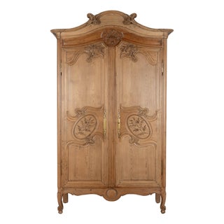 19th Century Louis XV French Armoire, Hand-Carved Pine, Circa 1880 For Sale
