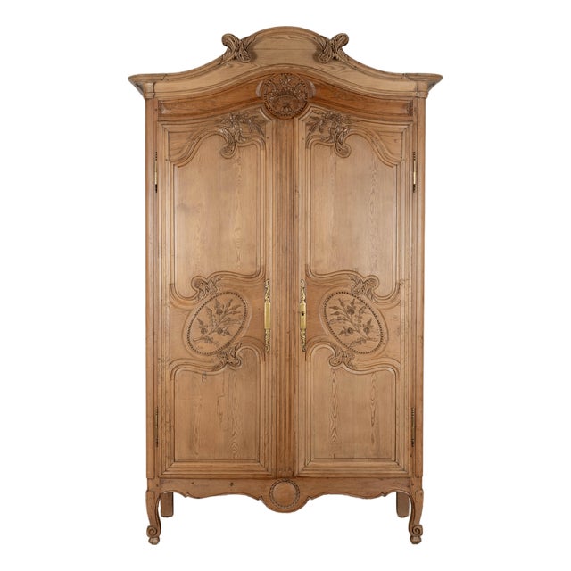 19th Century Louis XV French Armoire, Hand-Carved Pine, Circa 1880 For Sale