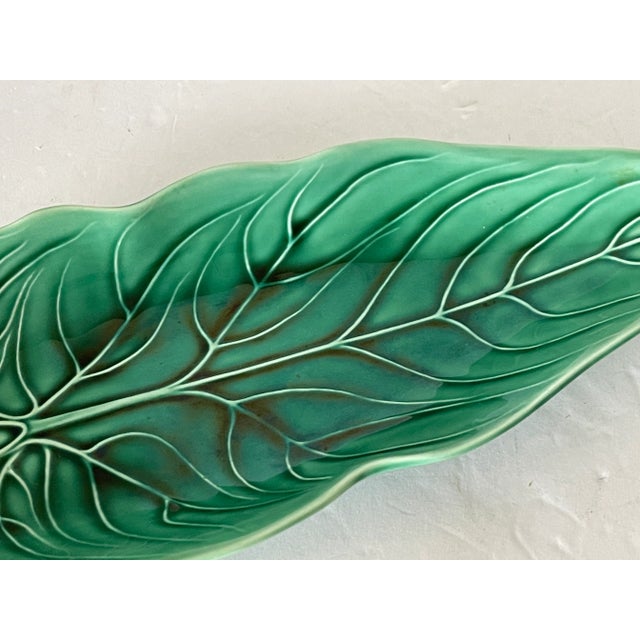 English Wedgwood Majolica Green Leaf Dish Stamped For Sale - Image 3 of 10