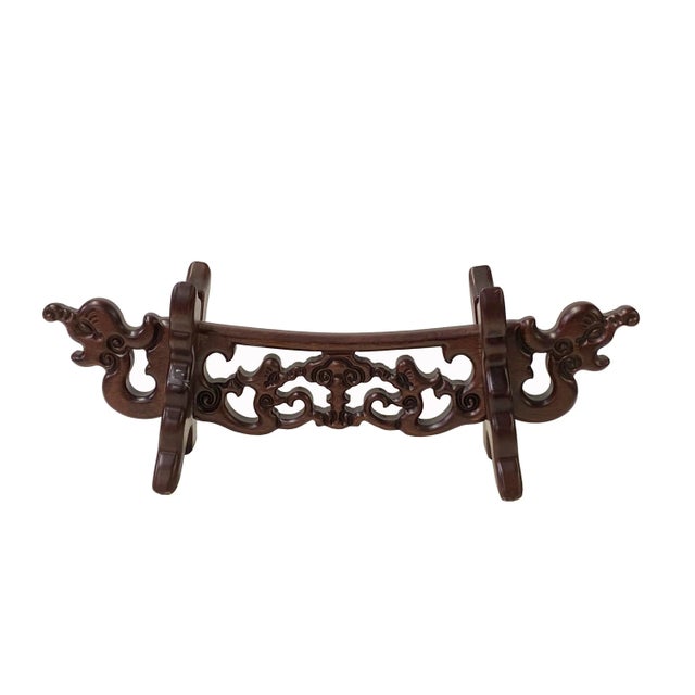 Wood Chinese Brown Wood Dragon Horizontal Pen Brush Holder Display Rack For Sale - Image 7 of 7