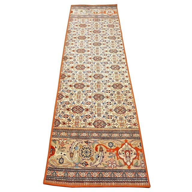 Persian Vintage Persian Tabriz Taba Tabai Wool 3x10 Orange & Ivory Handmade Runner Rug #1144064 For Sale - Image 3 of 11