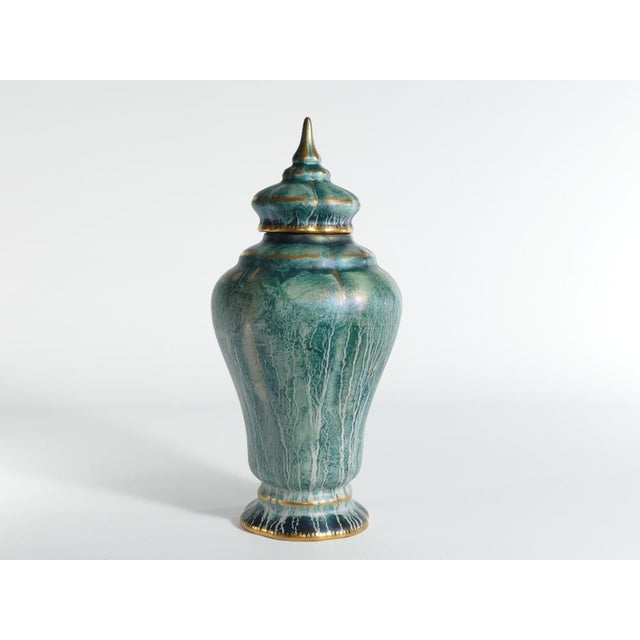 1920s Art Deco Green Lustre Glaze Lidded Vase by Josef Ekberg for Gustavsberg, 1920s For Sale - Image 5 of 17