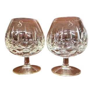 Pair of Vintage Waterford Lismore Small Brandy Glasses Monogrammed S For Sale