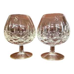Pair of Vintage Waterford Lismore Small Brandy Glasses Monogrammed S