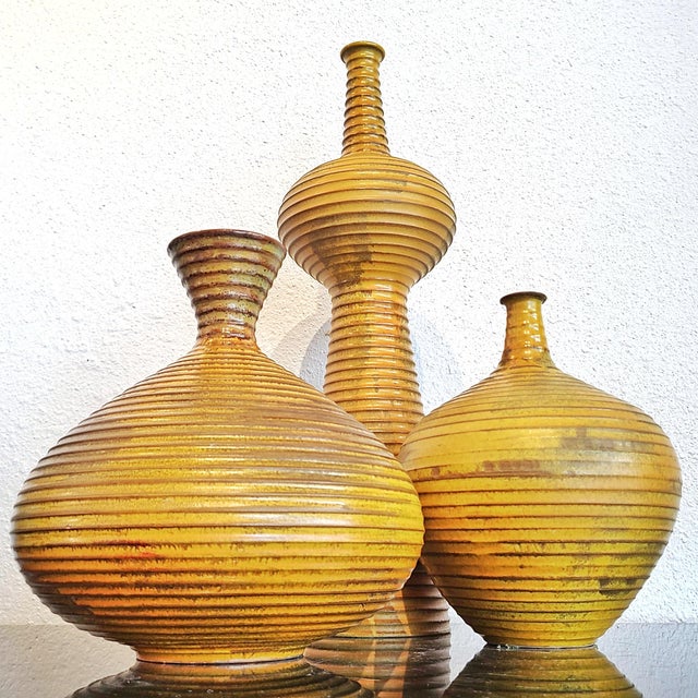 Orange Funnel-Mouth Vase With Horizontal Ridges by Alvino Bagni ...