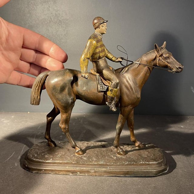 Equestrian Horse Jockey Statue in Polychrome, 1890s For Sale - Image 11 of 14
