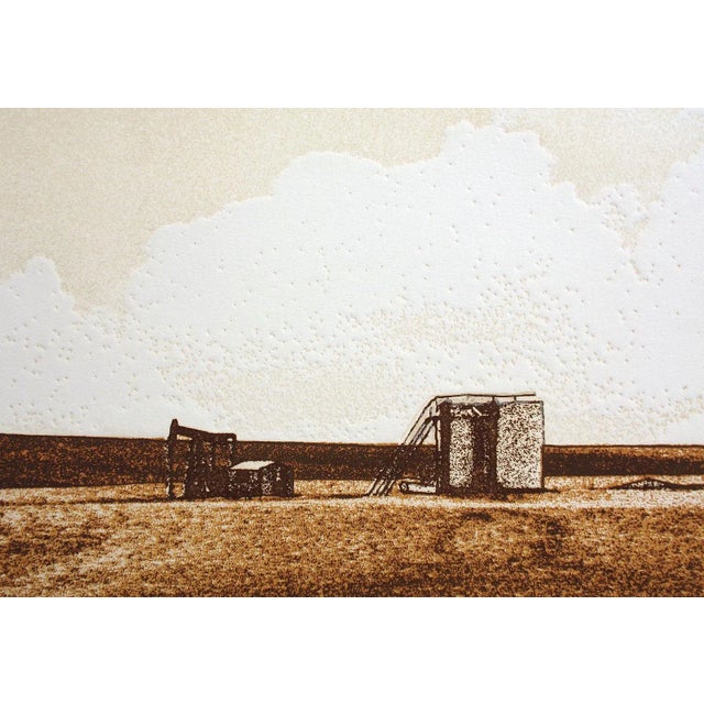 1980s Ted Thomas "Double Harvest I" Signed Numbered Art Etching Oil Drilling & Farming For Sale - Image 5 of 6