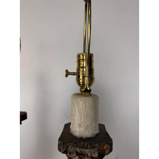 Mid 20th Century Mid 20th Century Italian Neoclassical Corinthian Column Table Lamps Distressed Giltwood - a Pair For Sale - Image 5 of 15