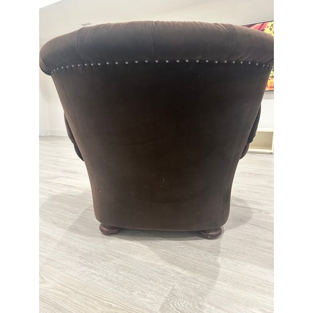 Ralph Lauren Wingback Club “Writer’s” Chair with Ottoman — Chocolate Brown Velvet Approximately 22 years old, this...