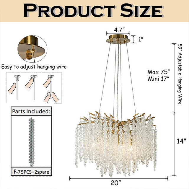 This ALOADECOR chandelier features an antique brass branch-style frame with clear crystal accents inspired by the quiet...