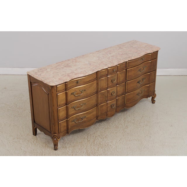 Vintage French Provincial Mahogany Marble Top Dresser For Sale - Image 4 of 18