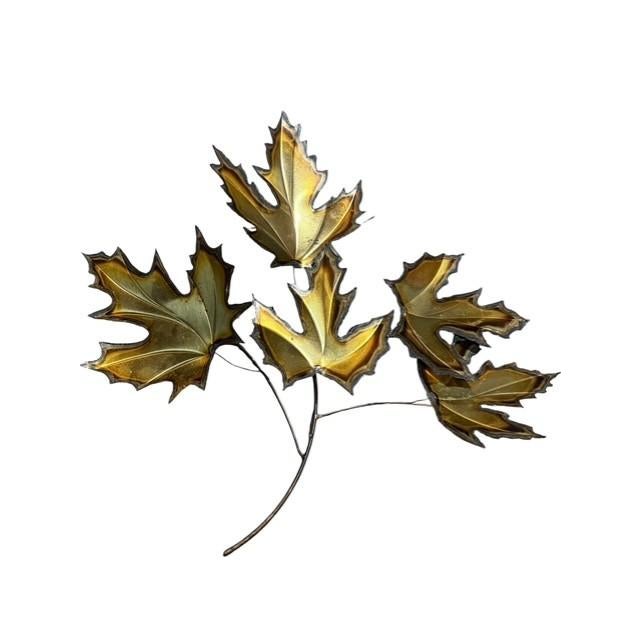 Vintage Metal Wall Art Brass Maple Leaf Wall Sculptures – Pair For Sale - Image 4 of 8