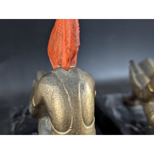 Gold 1920's Art Deco Hirsch Pixie Girl Bookend Pair Painted Bronze on Marble For Sale - Image 8 of 10