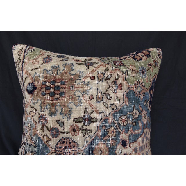 Late 20th Century Handmade Beige and Sky-Blue Throw Rug Pillow Cover - 20'' X 20'' For Sale - Image 5 of 15