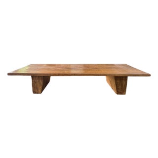 Teak Wood Sofa Table, Hand-Carved Detailing, Modern Organic For Sale