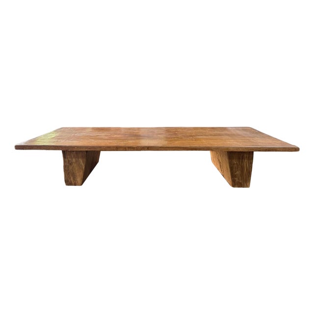 Teak Wood Sofa Table, Hand-Carved Detailing, Modern Organic For Sale