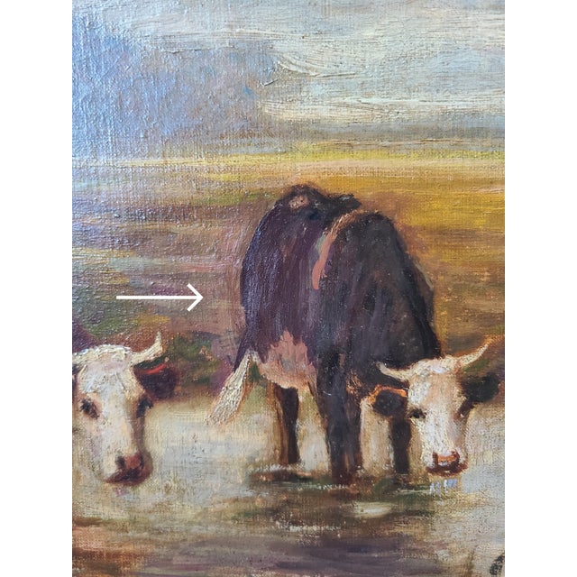 James T. Breen Antique 19th Century Oil Painting Moody Pastoral Landscape With Cows For Sale - Image 15 of 17