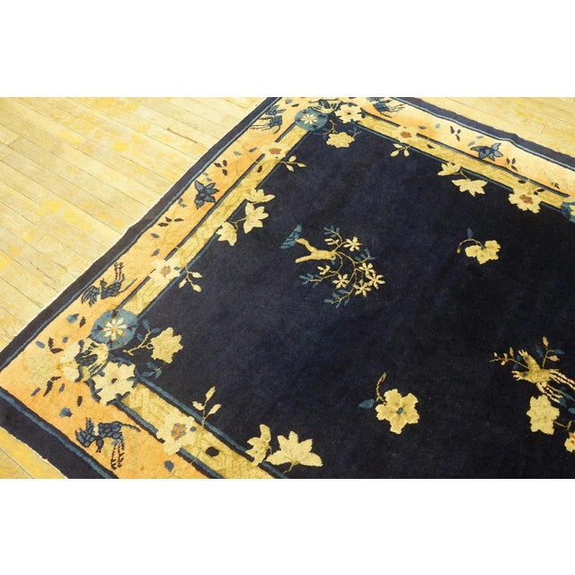 Textile 1900s Navy Floral Traditional Antique Chinese Peking Carpet 5'1" X 7'8" Wool Knotted Rug For Sale - Image 7 of 11
