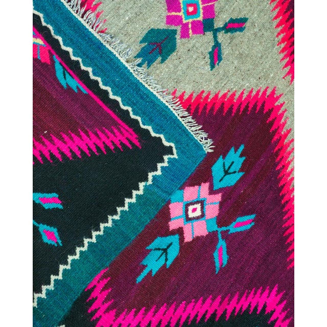 Vintage Romanian-Balkan Handwoven Wool Flatweave Runner Rug with Geometric Medallions, 1970s For Sale - Image 6 of 11