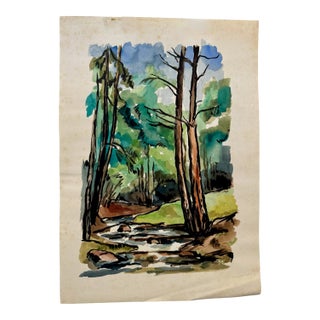 Henry Emil Salloch Original Watercolor on Paper Forest Landscape, 1971. For Sale