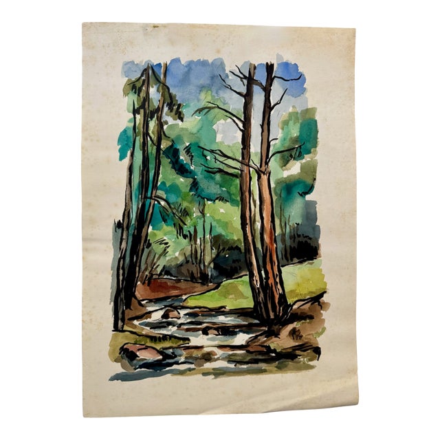 Henry Emil Salloch Original Watercolor on Paper Forest Landscape, 1971. For Sale
