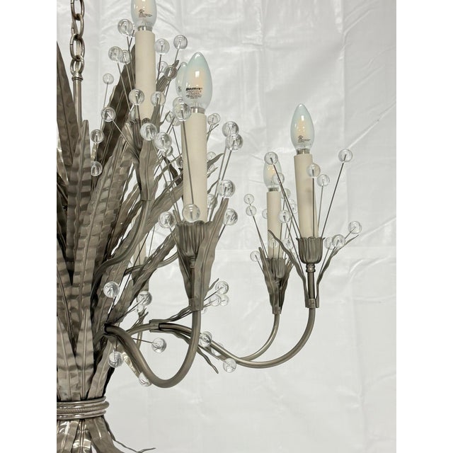 Remains Lighting "Plume" Antique Nickel & Glass 12-Arm Chandelier, Labeled For Sale - Image 11 of 18