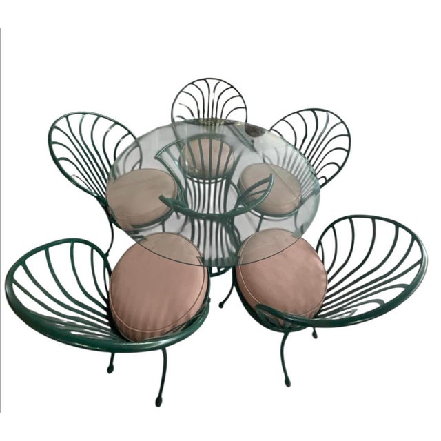2020s Elegant Vintage-Style Five-Piece Powder-Coated Green Wrought Iron Dining Set For Sale - Image 5 of 7