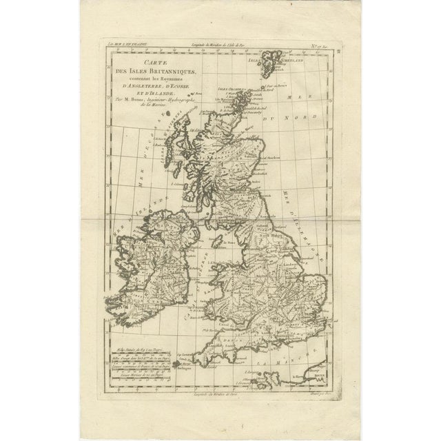 British Isles – England, Scotland & Ireland Map, Bonne c1780 : This elegant map depicts England, Scotland, and Ireland...