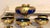 Glass Vintage Venetian Tre-Fuochi Murano Dessert Set with Fruit Goblet and Coupes in Cobalt Blue and 24kt Gold-Plated Enamel, 1920s, Set of 7 For Sale - Image 7 of 9