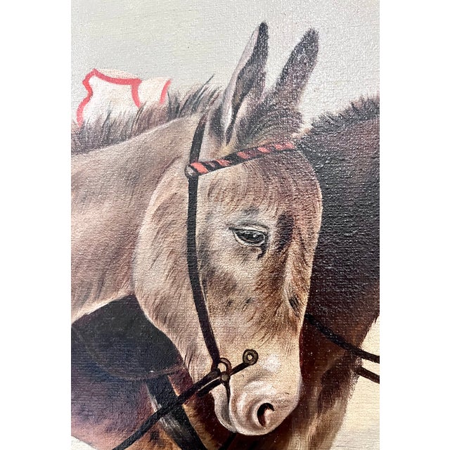 Wood Vintage Original Framed Painting of Three Donkeys For Sale - Image 7 of 9