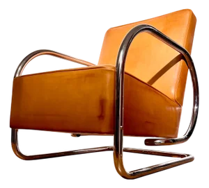 Bauhaus Tubular Steel Cantilever Chair Cognac Leather Club Chair Mod. F74 by Frits Kuyken, Belgium, 1935 Armchair Design Icon