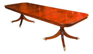 Vintage Regency Revival Twin Pillar Flame Mahogany Dining Table