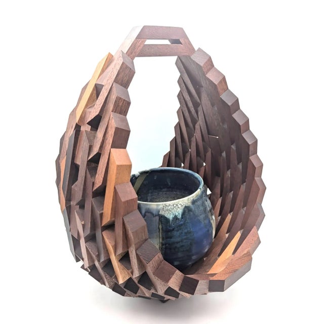 1970s Vintage Wood Geometric Block Basket For Sale - Image 5 of 9