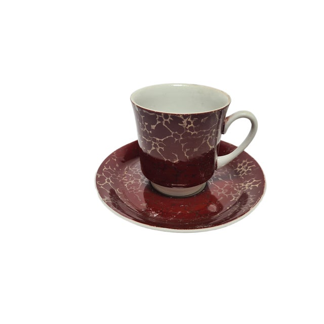 Vintage Polish Cup and Saucer from Wałbrzych Pottery, 1970s, Set of 2, in Worn conditions. Designed 1970 to 1979