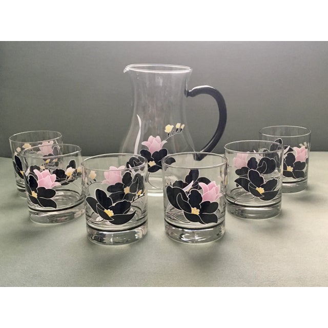 Vintage French Black & Pink Floral Cocktail Set - 7 Pieces For Sale - Image 12 of 13