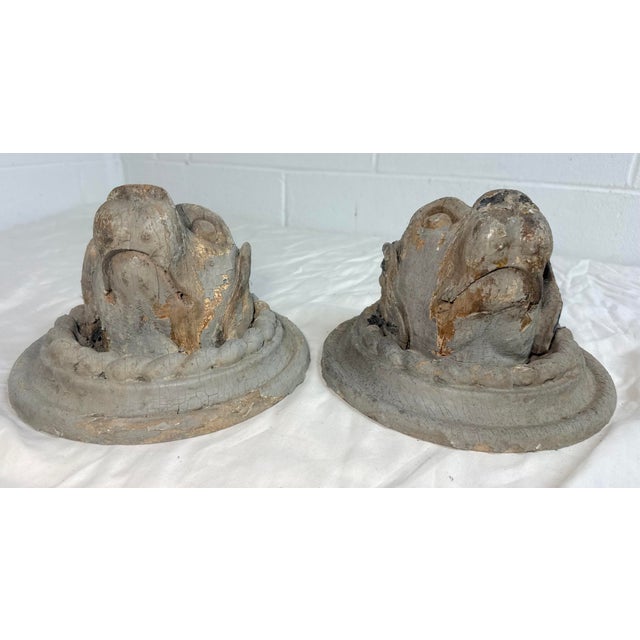 Wood Pair Antique Hand Carved Dog Architectural Salvage Wall Sculpture Conklin Port For Sale - Image 7 of 13