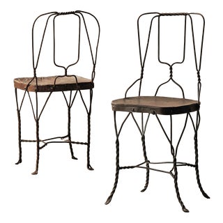 Steel and Patinated Sheet Metal Chairs, 1950, Set of 2 For Sale