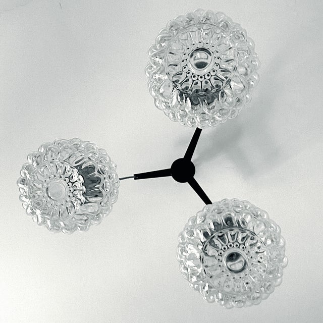 Glass Mid-Century Space Age German Cascading Glass Three Lights Chandelier by Hustadt-Leuchten, 1960s For Sale - Image 7 of 17