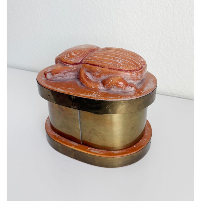 Sarreid Ltd. 1970s Scarab Beetle Brass & Wood Box by Sarreid, Attributed For Sale - Image 4 of 10