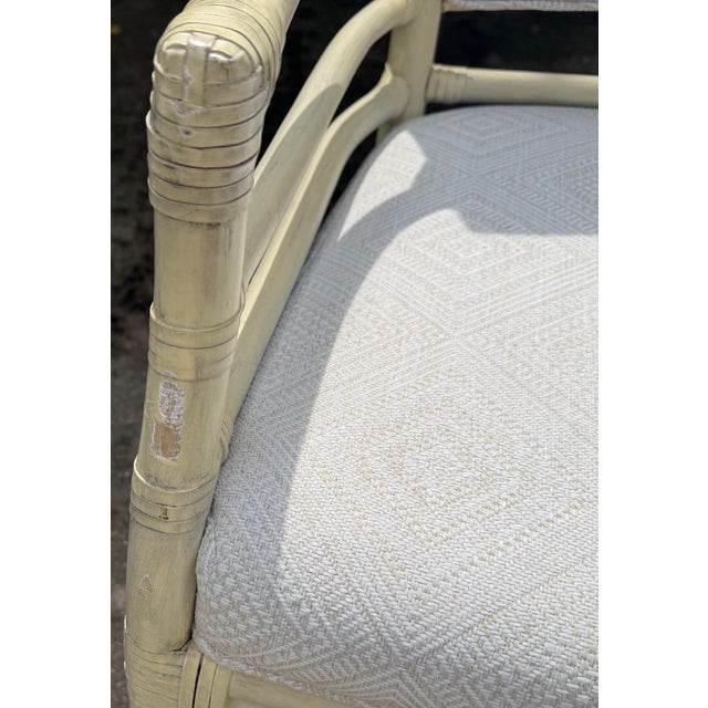 Vintage Target Back Rattan Armchairs With Custom Geometric Upholstery For Sale - Image 10 of 11