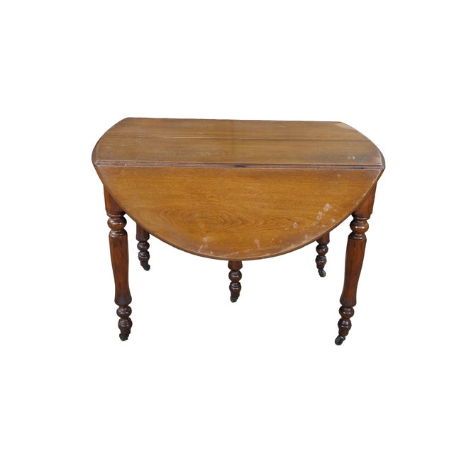 Victorian Antique 19th Century Victorian Mahogany Drop Leaf Oval Dining Table Console For Sale - Image 3 of 18
