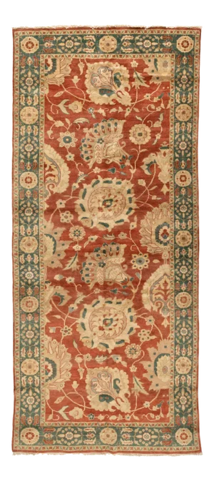 Late 20th Century Handmade Green Red Rust Egyptian Rug Persian Sultanabad Design