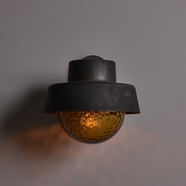 1970s Patinated Metal and Textured Amber Glass Outdoor Sconce Attributed to Hans Agne Jakobsson For Sale - Image 16 of 17