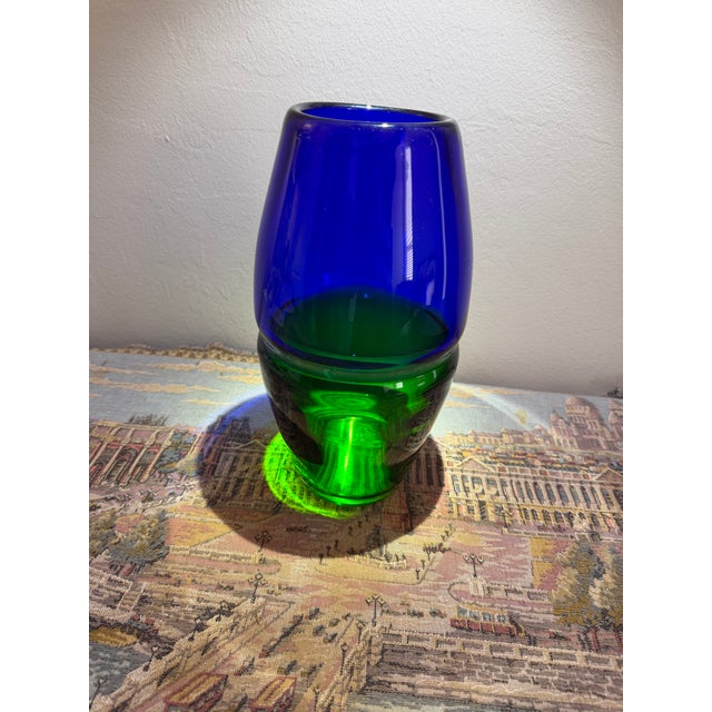Glass 1980s Michael Scheiner for Dansk Postmodern Cobalt Blue & Green Art Glass Vase For Sale - Image 7 of 7