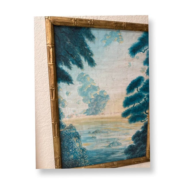 Tiffany Blue Vintage Italian Paintings Framed - A Pair For Sale - Image 8 of 8