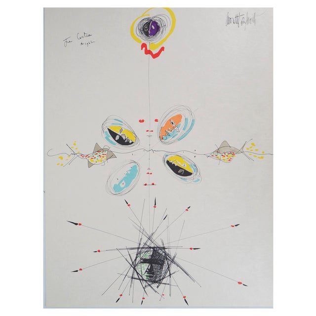 Raymond Moretti and Jean Cocteau, Faces and Fish, Original Lithograph For Sale