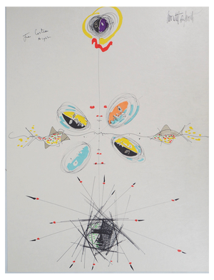 Raymond Moretti and Jean Cocteau, Faces and Fish, Original Lithograph