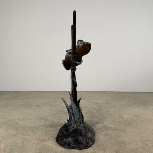 Early 21st Century Bronze Frog Fountain Sculpture, 30” Tall, Verdigris Garden Water Feature For Sale - Image 5 of 14
